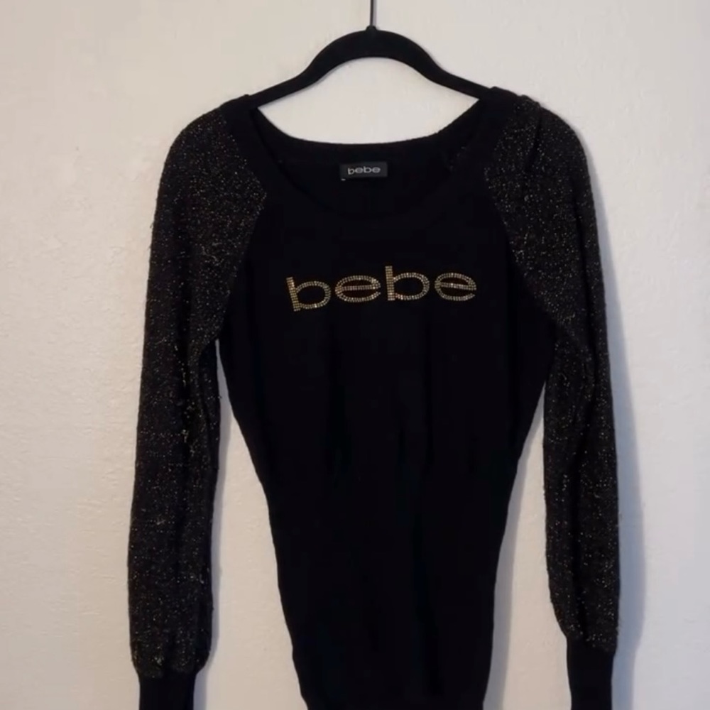 Bebe long sleeve bedazzled top